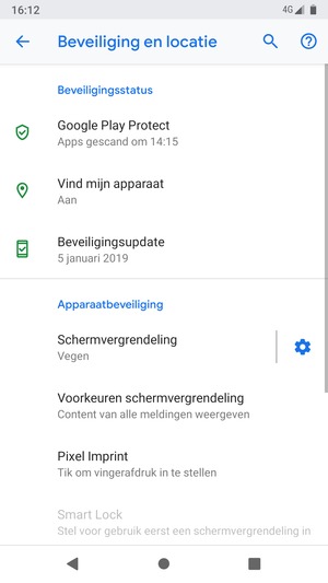 Om uw schermvergrendeling te activeren, ga naar het Beveiliging en locatie-menu en selecteer Schermvergrendeling