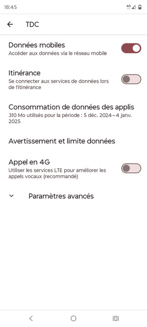 Sélectionnez Paramètres avancés