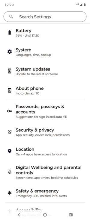 Scroll to and select Passwords, passkeys & accounts