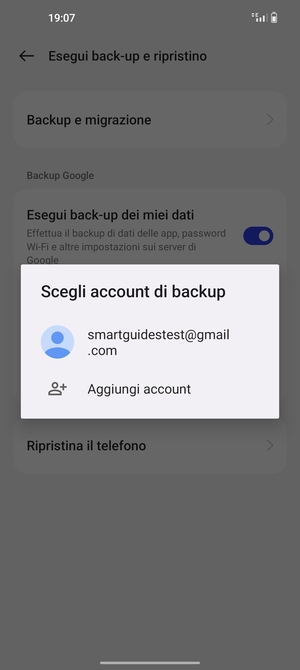 Seleziona il tuo account di backup