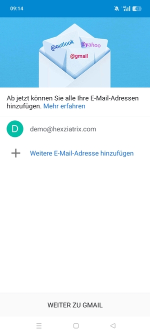 Wählen Sie WEITER ZU GMAIL
