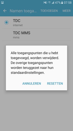 Selecteer RESETTEN