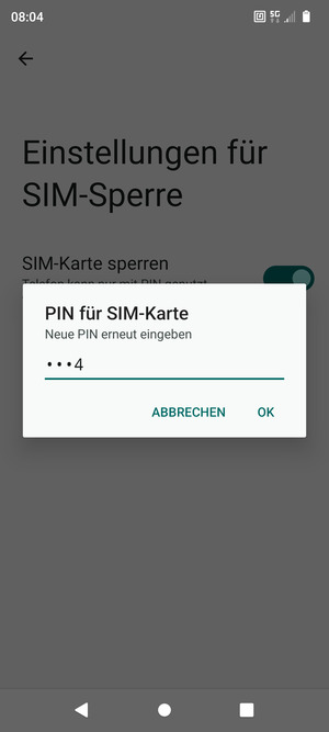 Bestätigen Sie Ihre neue PIN für SIM-Karte und wählen Sie OK