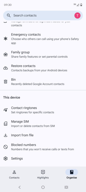 Scroll to and select Manage SIM