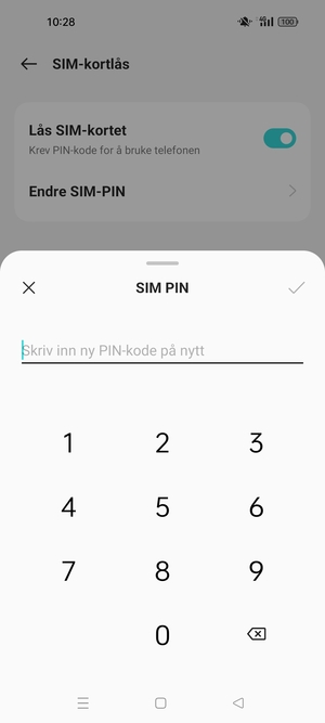Bekreft din nye PIN-kode for SIM-kort og velg OK