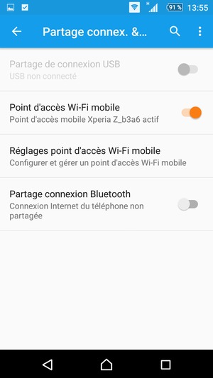 Votre téléphone est maintenant configuré pour être utilisé comme modem