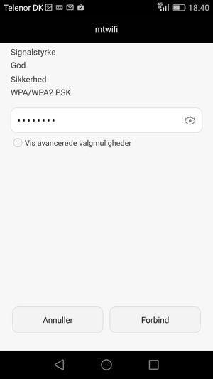 Indtast Wi-Fi adgangskoden og vælg Forbind