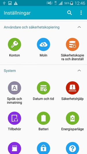 Scrolla till och välj Konton