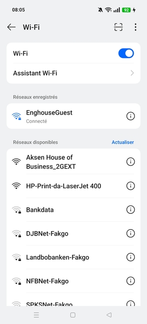 Vous êtes maintenant connecté au réseau Wi-Fi
