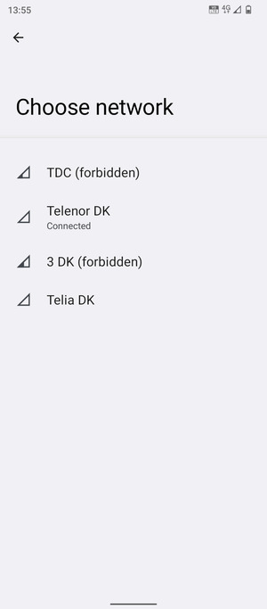 Select a network operator from the list