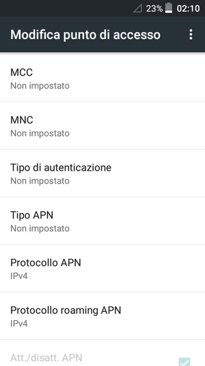 Scorri verso il basso e inserisci le informazioni di internet