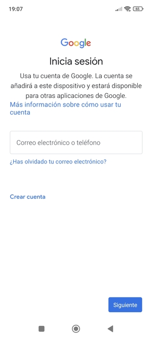Introduzca su dirección de Gmail y seleccione Siguiente