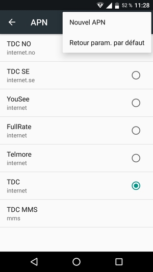 Sélectionnez Retour param. par défaut