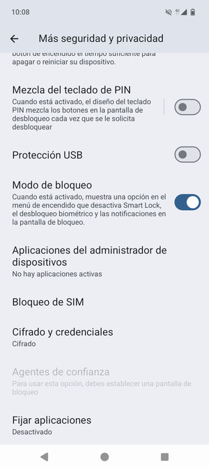 Desplácese y seleccione Bloqueo de SIM
