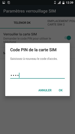 Veuillez confirmer votre nouveau code PIN de la carte SIM et sélectionner OK