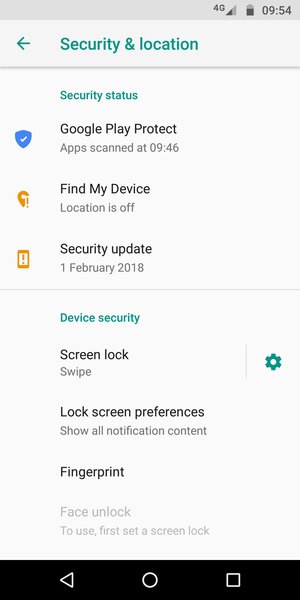 To activate your screen lock, go to the Security & location menu and select Screen lock