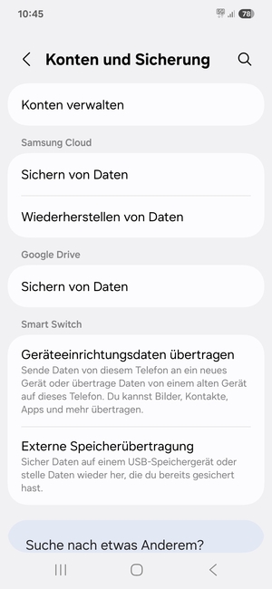 Scrollen Sie zu Google Drive und wählen Sie Sichern von Daten