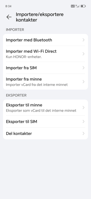 Velg Importer fra SIM