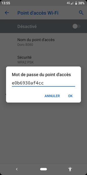 Saisissez un mot de passe de hotspot Wi-Fi d'au moins 8 caractères et sélectionnez OK