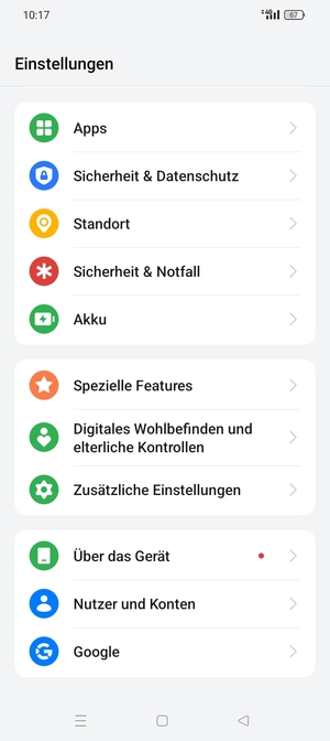Scrollen Sie und wählen Sie Sicherheit & Datenschutz