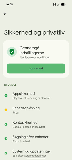 For at aktivere din skærmlås, gå til menuen Sikkerhed og privatliv og vælg Enhedsoplåsning