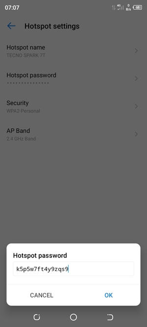 Enter a Wi-Fi hotspot password of at least 8 characters and select OK