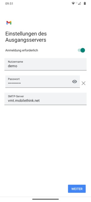 Geben Sie die Server-Adresse für ausgehende Post ein
