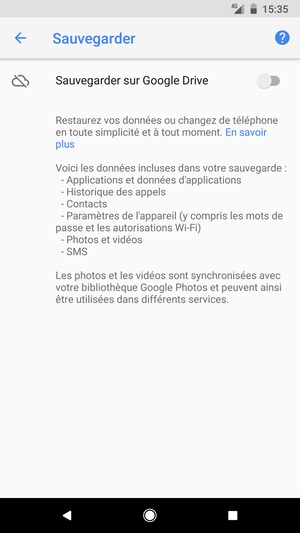 Activer le Sauvegarder sur Google Drive