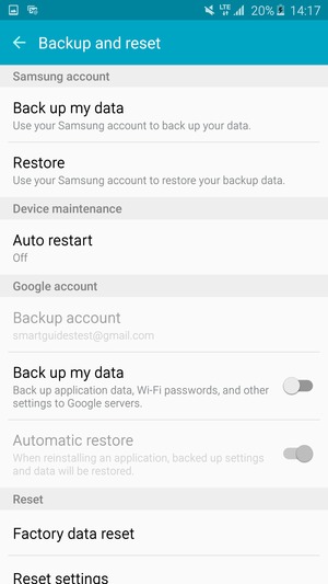 Turn on Back up my data