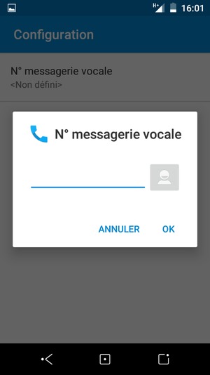 Saisissez le N° messagerie vocale et sélectionnez OK