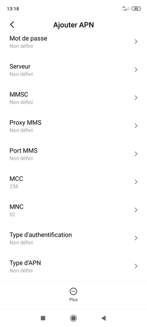Faites défiler vers le bas et saisissez les informations Internet