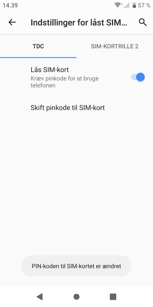 Din PIN-kode til SIM-kortet er nu ændret