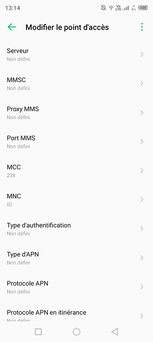Faites défiler vers le bas et saisissez entrez le type d'APN