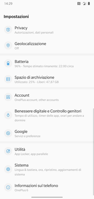 Scorri e seleziona Account