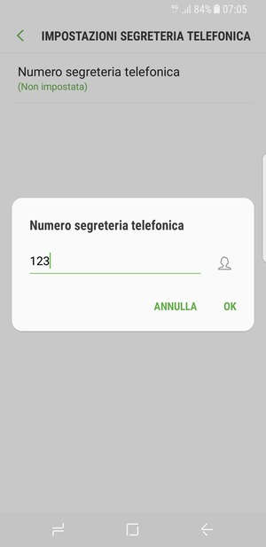 Inserisci Numero segreteria telefonica e seleziona OK