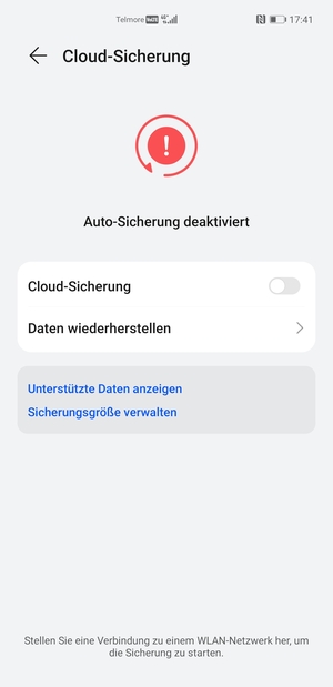 Schalten Sie Cloud-Sicherung ein