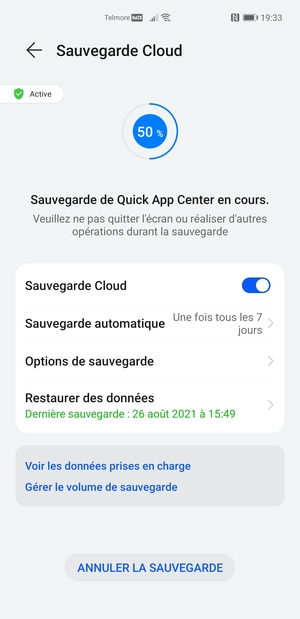 Veuillez attendre la fin de la sauvegarde