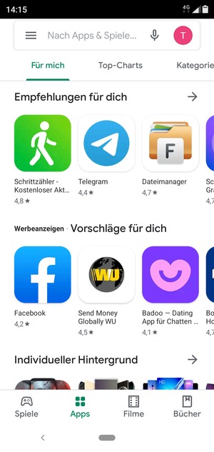 Wählen Sie die Suchleiste