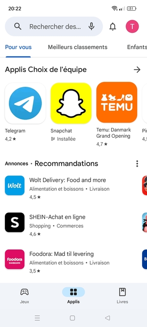 Sélectionnez la barre de Recherche