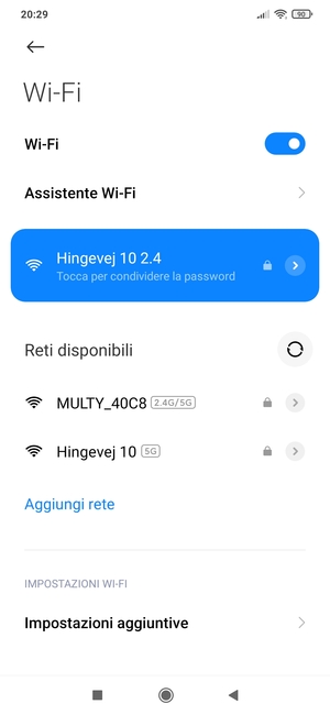 Ora sei connesso alla rete Wi-Fi
