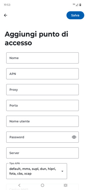 Inserisci informazioni MMS