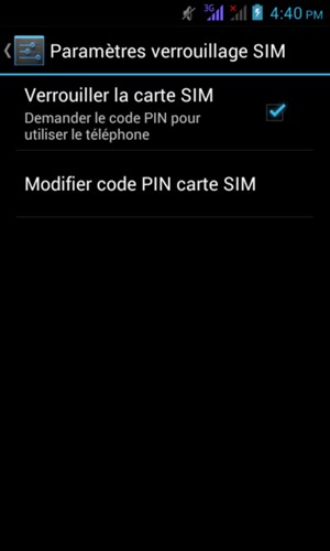 Sélectionnez Modifier code PIN carte SIM