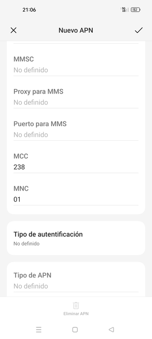 Desplácese hacia abajo e introduzca la información de MMS