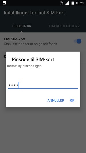 Bekræft din nye pinkode til SIM-kort og vælg OK