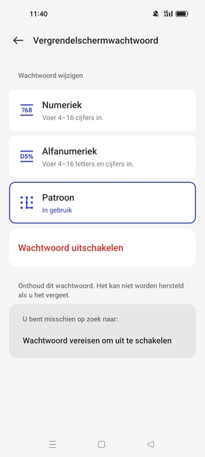 Uw telefoon is nu beveiligd met een schermvergrendeling