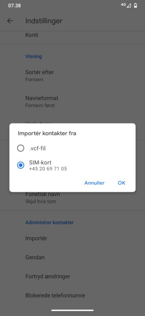 Vælg SIM-kort og OK