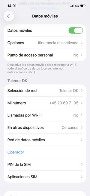 Desplácese y seleccione PIN de la SIM