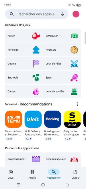 Sélectionnez la barre de Recherche