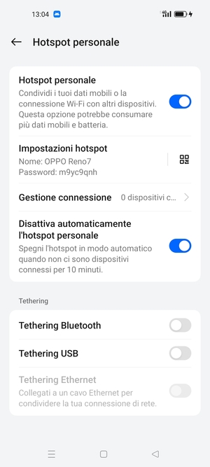 Il telefono è ora pronto per essere usato come modem