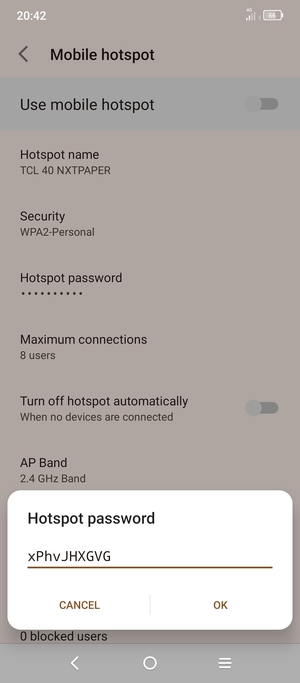 Enter a Wi-Fi hotspot password of at least 8 characters and select OK